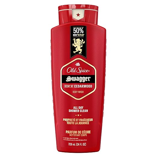 Old Spice Body Wash for Men, Swagger Scent of Cedarwood, Long Lasting Lather, 24/7 Shower Fresh with Lasting Scent, Red Collection, 709ml