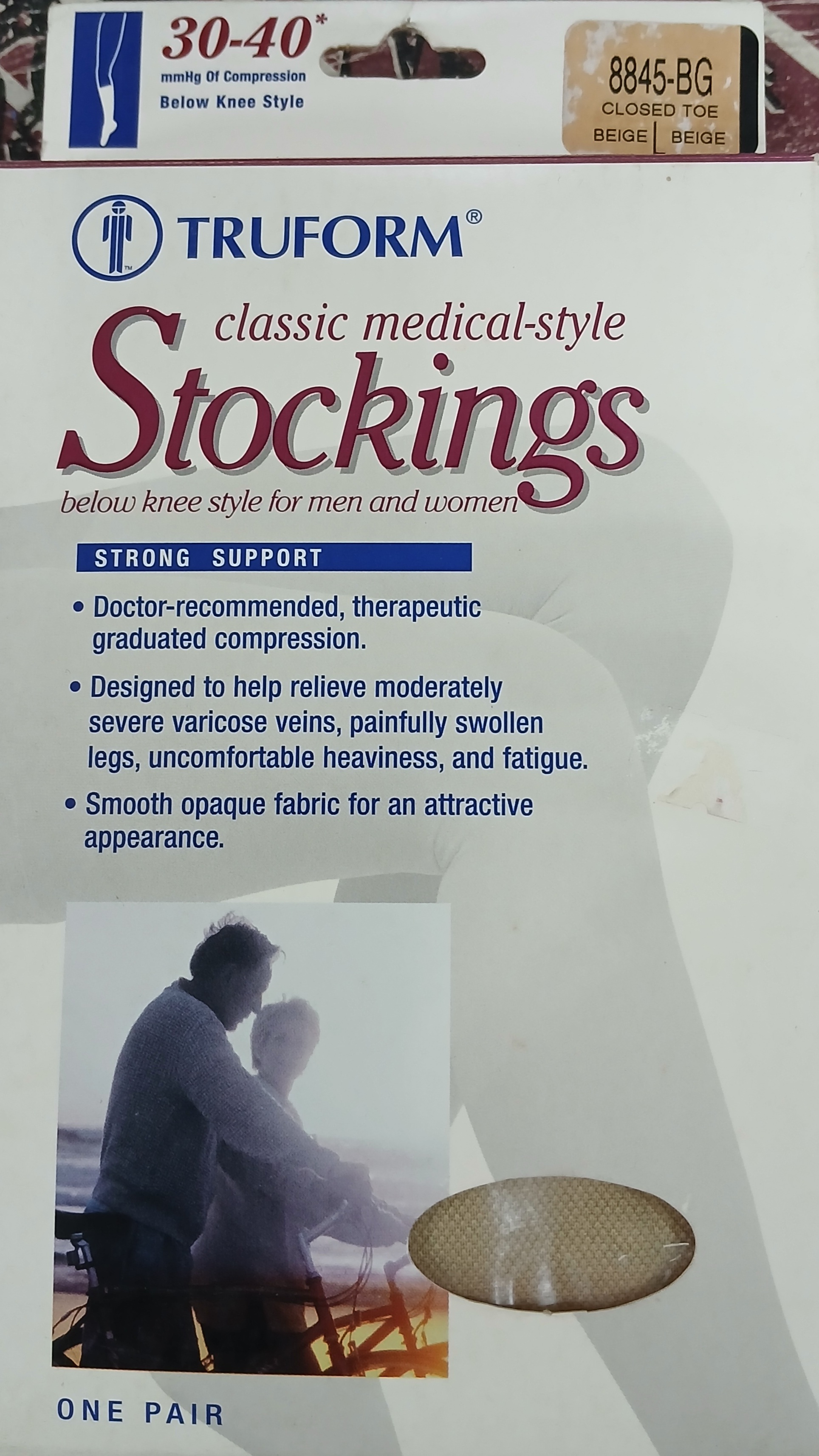 NEW TRUFORM 30-40mmHg Classic Stockings Beige Size L, Extra Firm Support