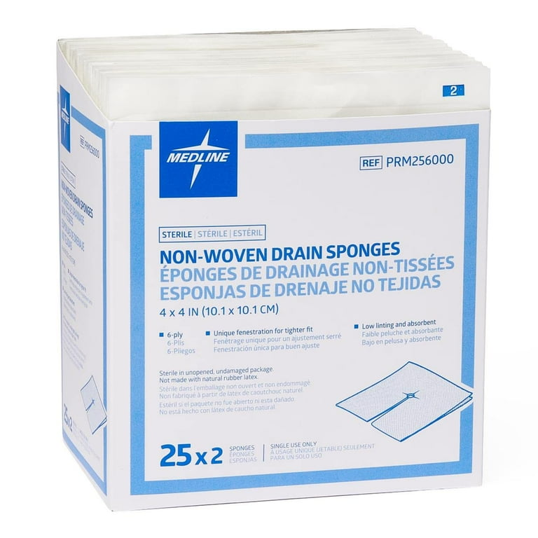 Medline Avant Gauze - Sterile Non Woven Drain Sponges 6 Ply |  1 BX X 50